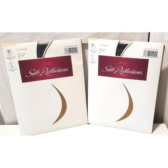 2 Hanes Silk Reflections Control Top Pantyhose 718 Jet Size AB Silky Sheer - Picture 1 of 3